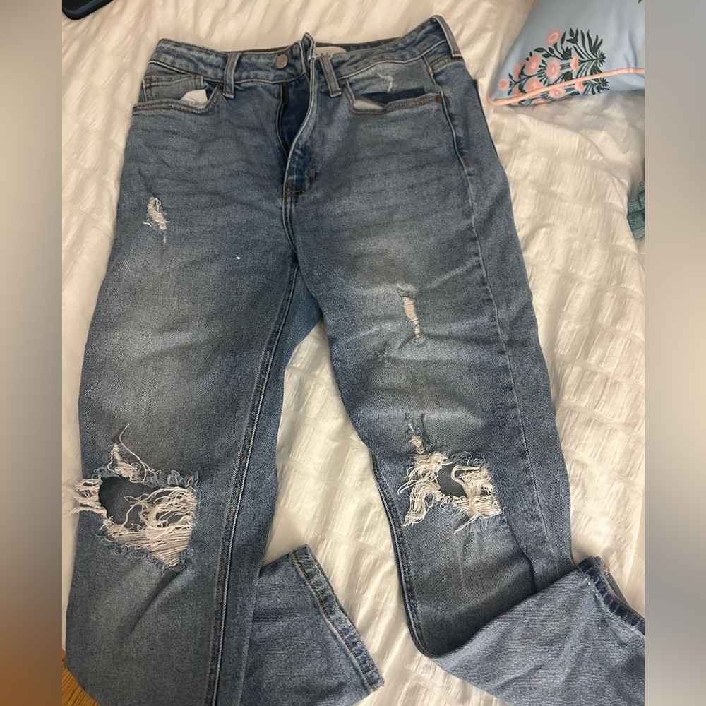 Cello Distressed Straight Leg Jeans - Blue